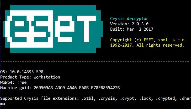Eset Crysis Decryptor sblocca i dati cifrati dal ransomware Dharma